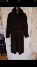Lovely Long Black Wool/cashmere Coat With Detachable Faux Fur Collar Size 10 Vgc