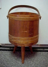 Vintage Lane Maple Wood Staved Firkin Bucket Sewing Magazine Rack w Handle, Legs