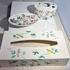Vtg 3 Pc Jackson MCM Tropical Birds Toothbrush Holder, Soap Dish, Tissue Box
