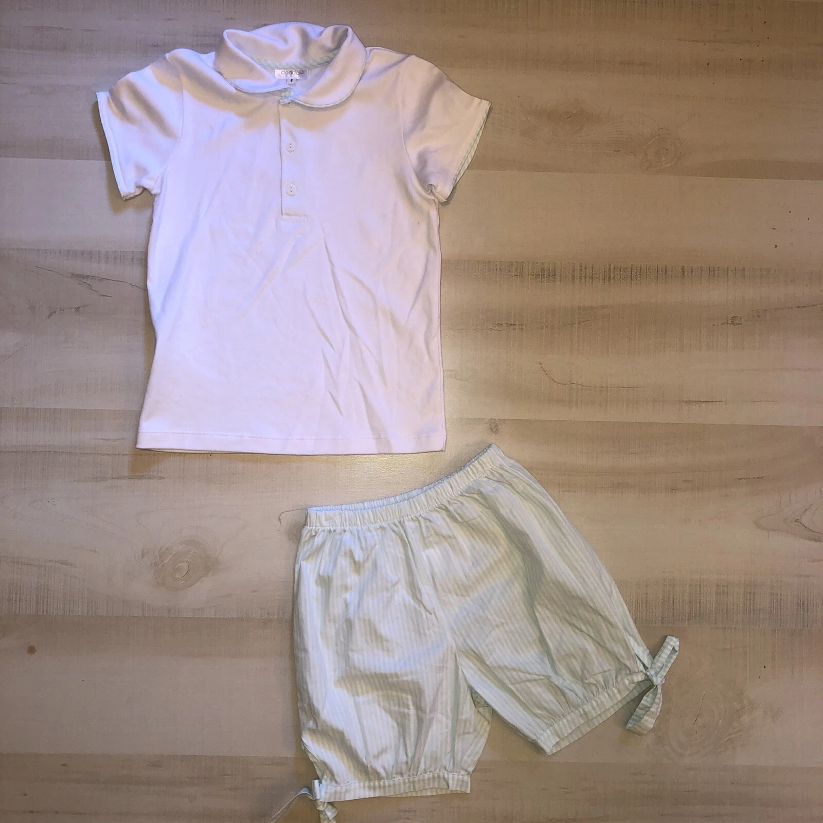 Dondolo Boutique Girls 8 Aqua White Short Set Outfit Play Loungewear Monogram
