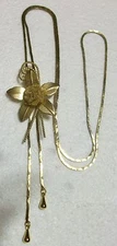 Lovely 1970s Unique “SLIDE-A-BEAD” Gold Tone Necklace w/Mesh Rose