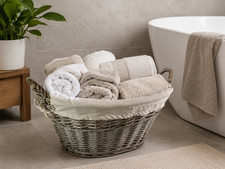 Natural Collection Laundry Lined Wicker Laundry Plain Liner Basket With Handles