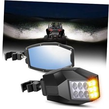 Side View Mirrors with Turn Signal  Work Lights Flood White Amber C-Bracket 