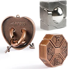 MHY Large Size Brain Teaser Puzzles,3 Pieces Metal Cast Puzzle Games Toys,3D Hig