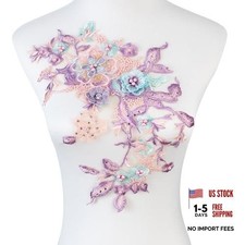 Silvora Colorful Flower Fabric Beaded Lace Applique,3D Embroidered Purple-2
