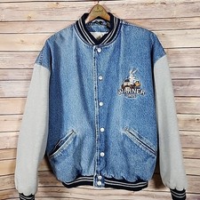 Vntg Warner Bros Jean Jacket Blue Denim Looney Tunes Taz Bugs Retro 90s Large