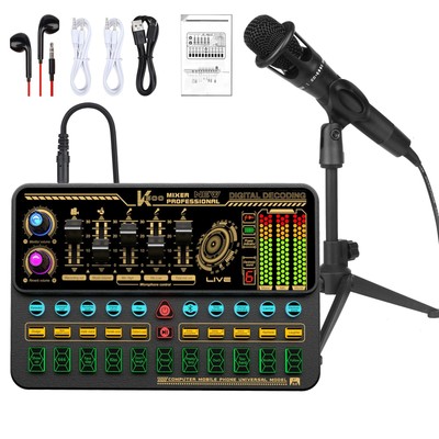 Podcast Equipment Bundle, Basic Audio Interface with Mic and Stand, Denosing,...