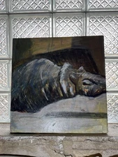 Tommy Mavra Original Hippo Oil Painting Signed 15" Canvas Modern Art