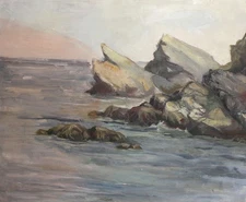 Impressionist oil painting seascape signed