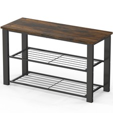 Wood Top Shoe Storage Bench for Entryway, Rustic Brown