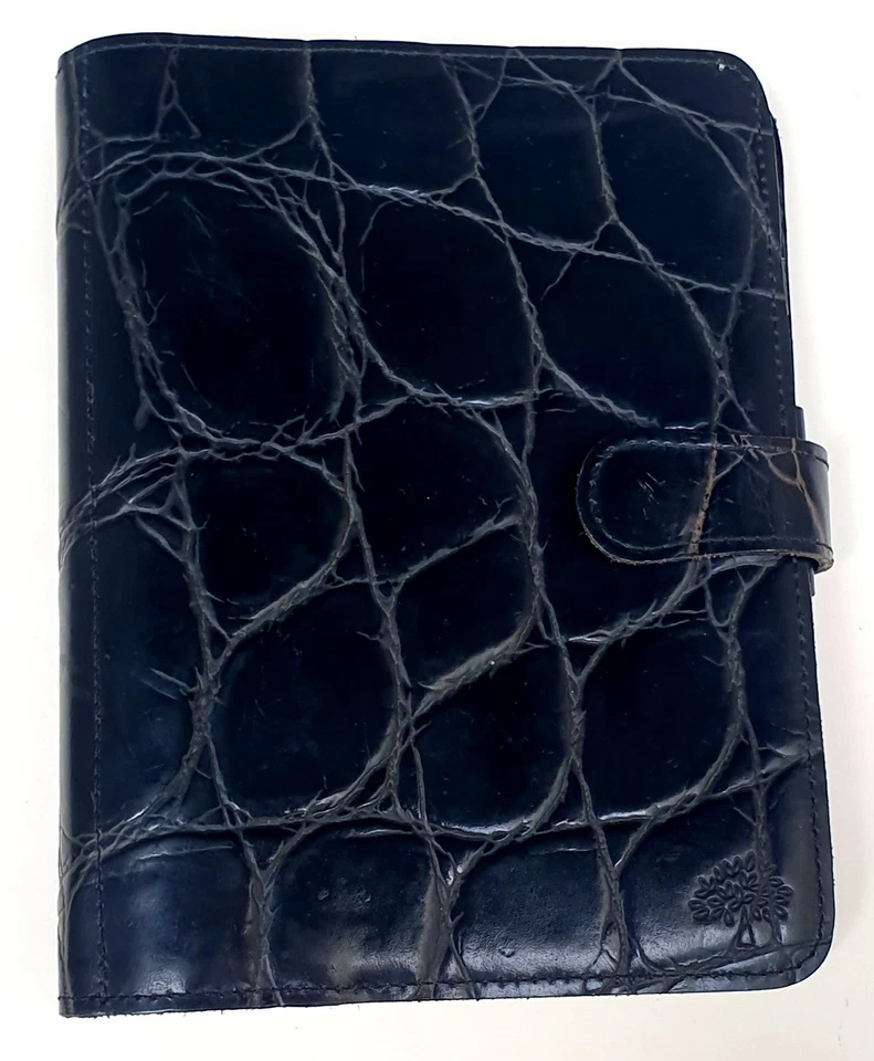 Mulberry Vintage Organizer Timer Congo Leder schwarz 14x17,5 cm Reptilprägung