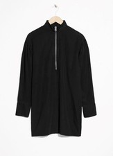 & Other Stories Black Statement Zip Puff Sleeve Mini Dress Tunic EU 36 UK 8