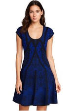 Nicole Miller Artelier Fit & Flare Geometric Blue Black Dress Med Textured $265