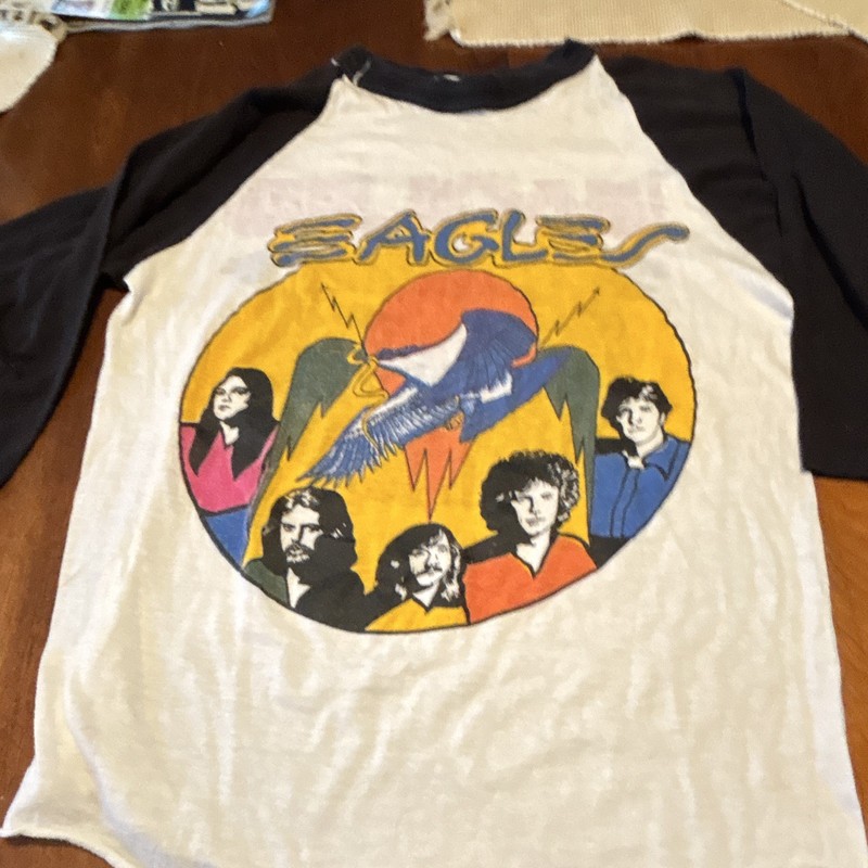 The Eagles The Long Run Tour Graphic Raglan T-Shirt White/Black Sleeves size M
