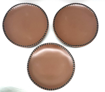 Set of 3 Luna Garcia Pottery Salad Plates 9'' Brown w/ Raised Dots Rim 2000