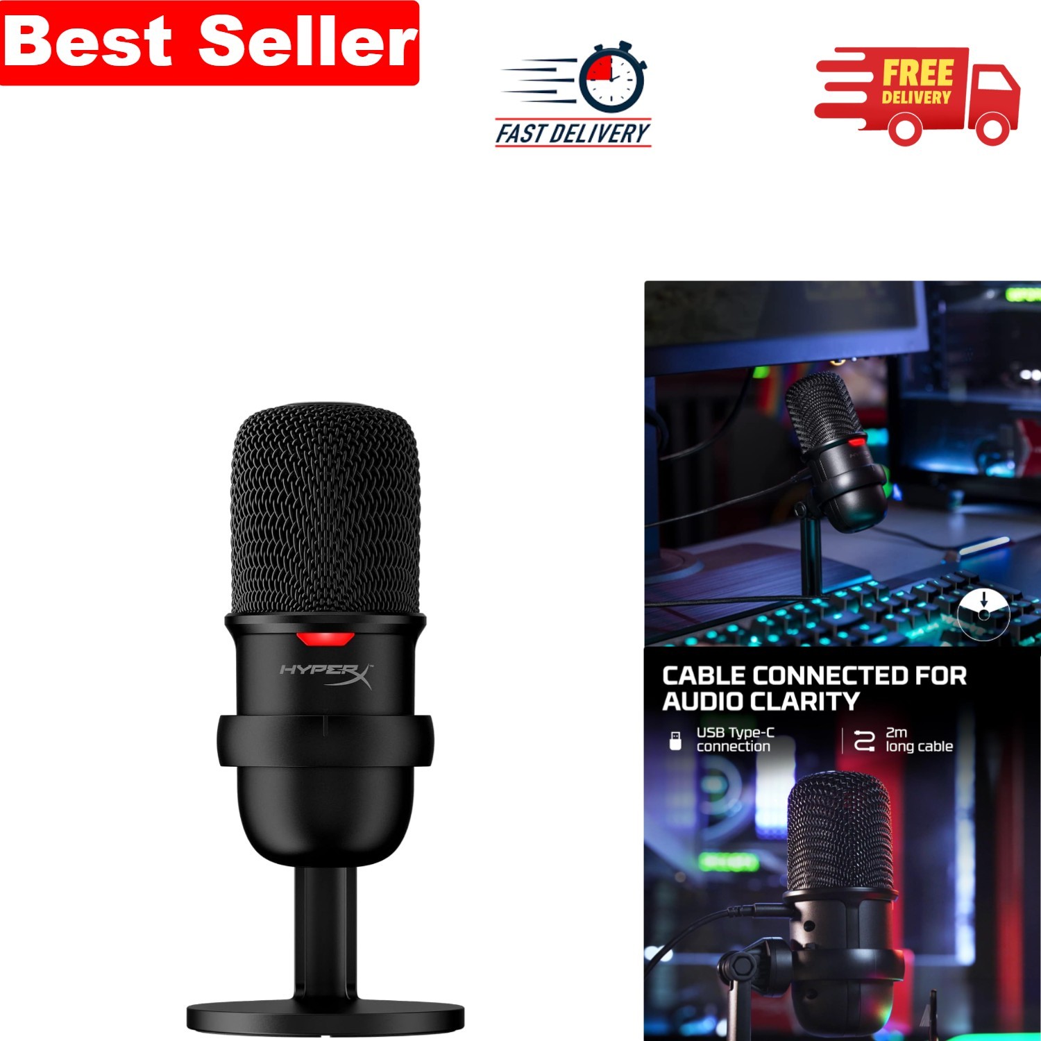 HyperX SoloCast USB Condenser Mic: Cardioid Pattern for PC, PS4, Mac Streaming