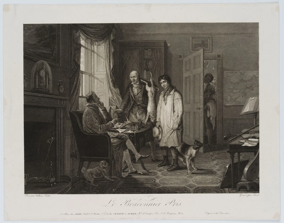 JAZET (*1788) nach KIDD (19.Jhd), Le Braconnier Pris, 1819, Aquatinta Figürlich - Bild 2 von 4