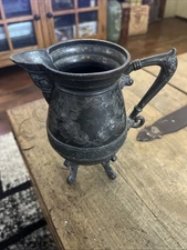 Antique Ornate Silver-Plated Creamer Pitcher Floral Engraving 4 Legs 1800’s