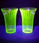 2 VTG Green Uranium Depression Fluted Juice Glasses 4 1/2"H