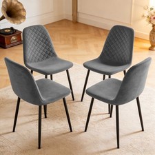 Image of Set of 4 Dining Chairs Velvet/Faux Leather Padded Seat Sturdy metal Legs