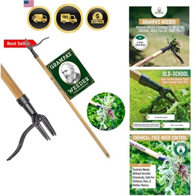 The  Stand Up Weed Puller Tool with Long Handle - Made with Real Bamboo & 4-C...