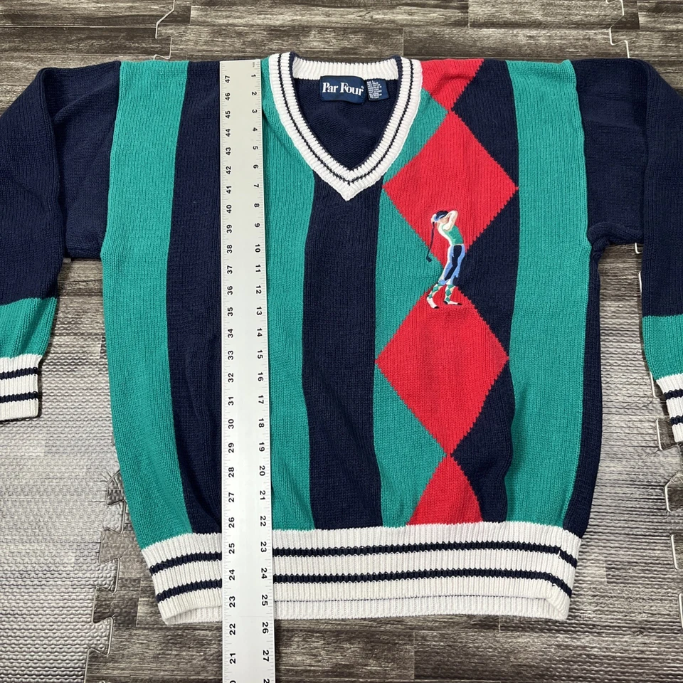 Suéter de Golf Vintage Años 90 Cuello en V Grande Colorido Par Cuatro De Colección Preppy Multicolor Foto 4 de 4