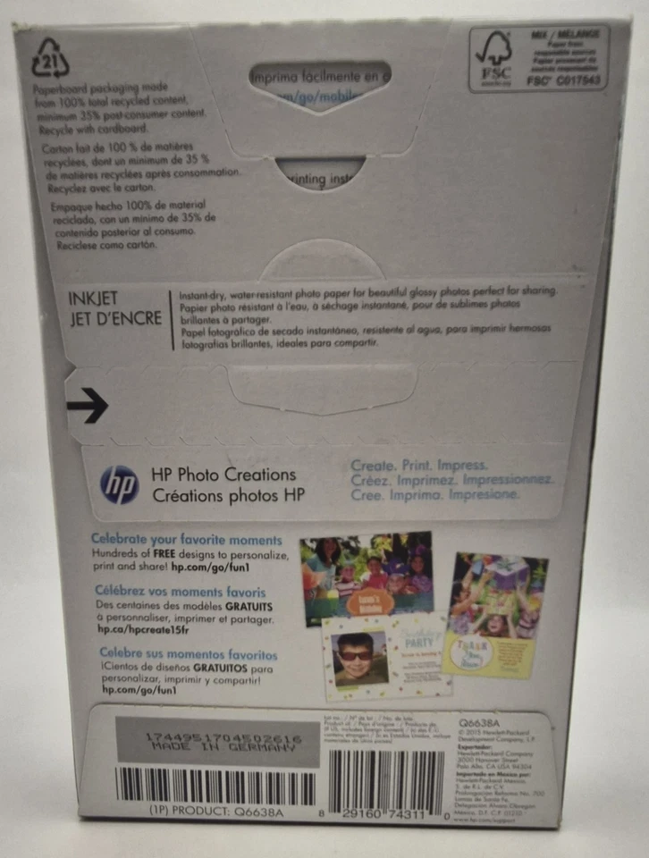 Hewlett Packard Q6638A 4 x 6 inch Glossy Printer Paper - 100 Sheets - Image 2 of 4
