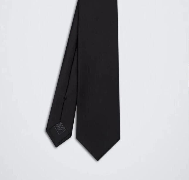 $490 BRIONI Lux Essential Solid Black Satin XL Ne… - image 1