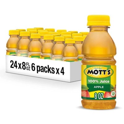 Mott s 100% Original Apple Juice 8 fl oz Bottles 24 Count (4 Packs of 6) No Suga