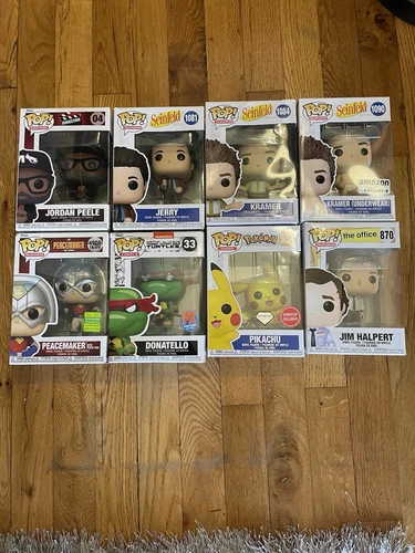 Lot of 8 Pop Funko Vinyl Figures  The Office Seinfeld Pikachu Peele Peacemaker