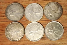 (6) Canada Silver Quarters Lot w/ 5 Different Dates 40's-60's