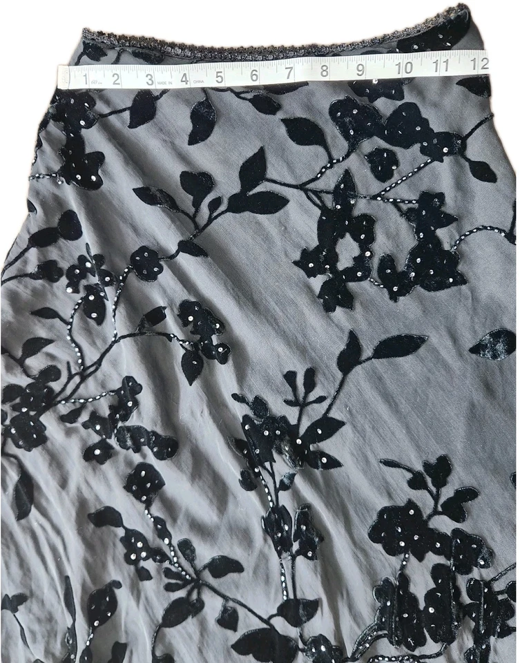 Maxi Falda Xscape Vintage Negra Con Cuentas Foral Burnout Talla XS Caprichosa Gótica Bruja Foto 4 de 4