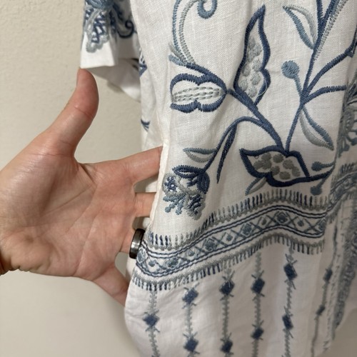 Johnny Was Los Angeles XS Women’s Maike Embroidered Linen Kimono White Blue - Picture 5 of 7