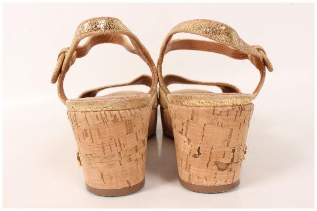 Tory Burch Gold Leather Sandals Strap Cork Sole 65M Used thumbnail 7