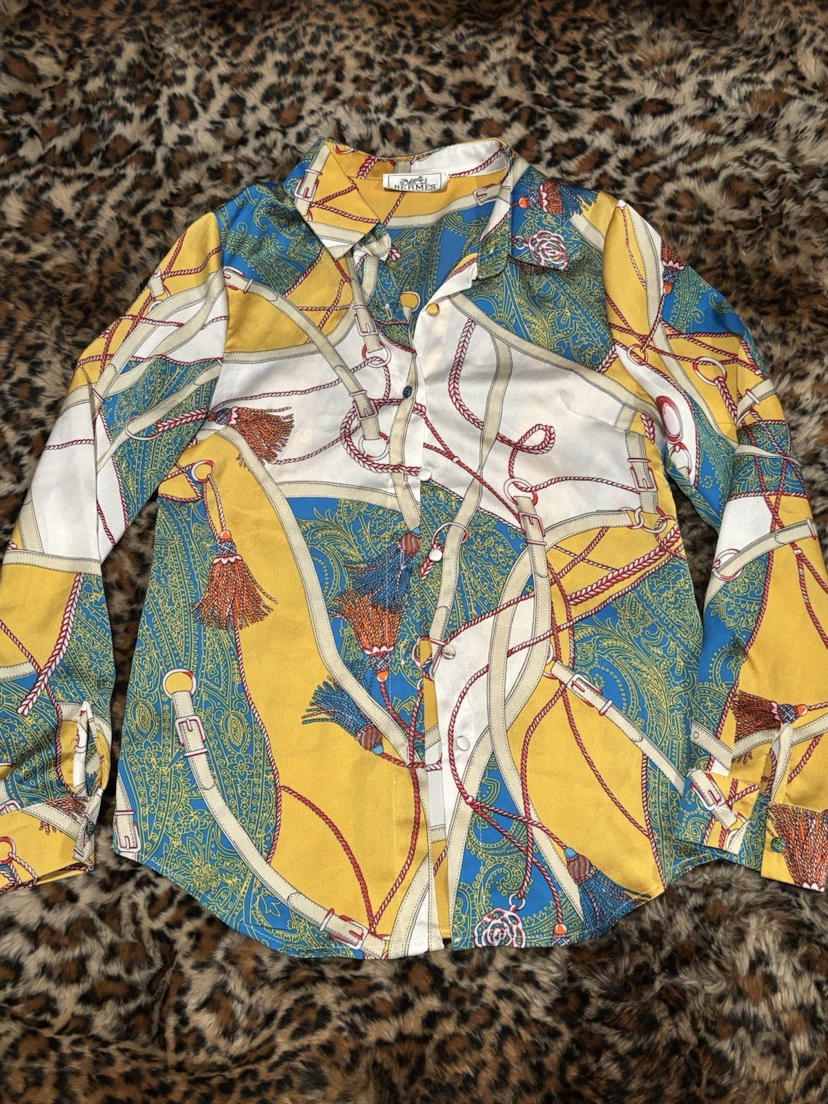 Hermès Silk Multicolor Button-Down Collared Blous… - image 2