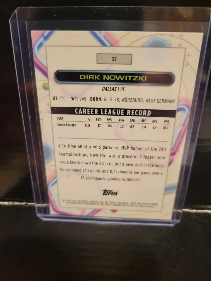 2023-24 Topps Cosmic Chrome - Dirk Nowitzki #32 Pink Refractor  - Image 2 of 2