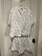 SLEEPER White Linen Blue Floral 2-Piece Pants Top Lounge Pajama Set 220 Large