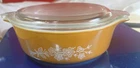 Vintage Pyrex #471 Butterfly Gold Floral 1 Pint Casserole Dish & #470C Glass Lid