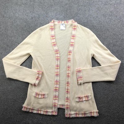 Vintage Chanel Sweater Cardigan Womens 40 White 100% Cashmere