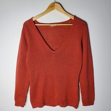 Isabella Bird Loose knit dark orange pull over V-neck sweater Size XS Great Cond