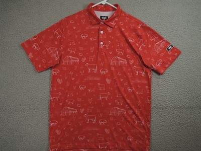 Waggle Polo Shirt Mens Large Red Performance Stretch Golf Farm Animals