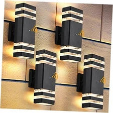  4 Pack Dusk to Dawn Outdoor Wall Lights, 3000K Warm 2 Layer-4 Packs Black
