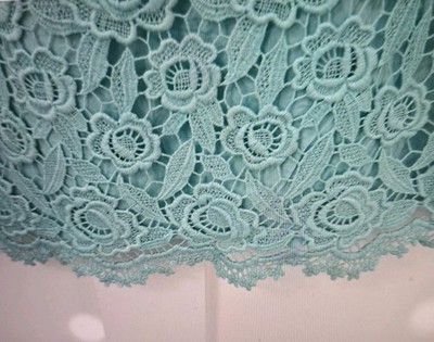 Talbots Size 12 Aqua Lace Blouse-Lined-keyhole-scalloped Hem-long Sleeve-sidezip