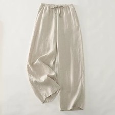 Summer Womens Trousers Cotton Linen Blend Wide Leg Straight Loose Casual Pants
