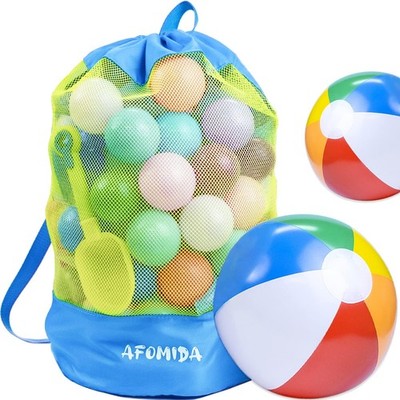 Mesh Beach Bag Tote Sand Away beach Backpack Large Swim and Pool Toys Balls S...