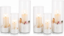 Hurricane Candle Holder Glass Cylinder: Set of 2 (6Pcs) Flower Vase for Tea Ligh