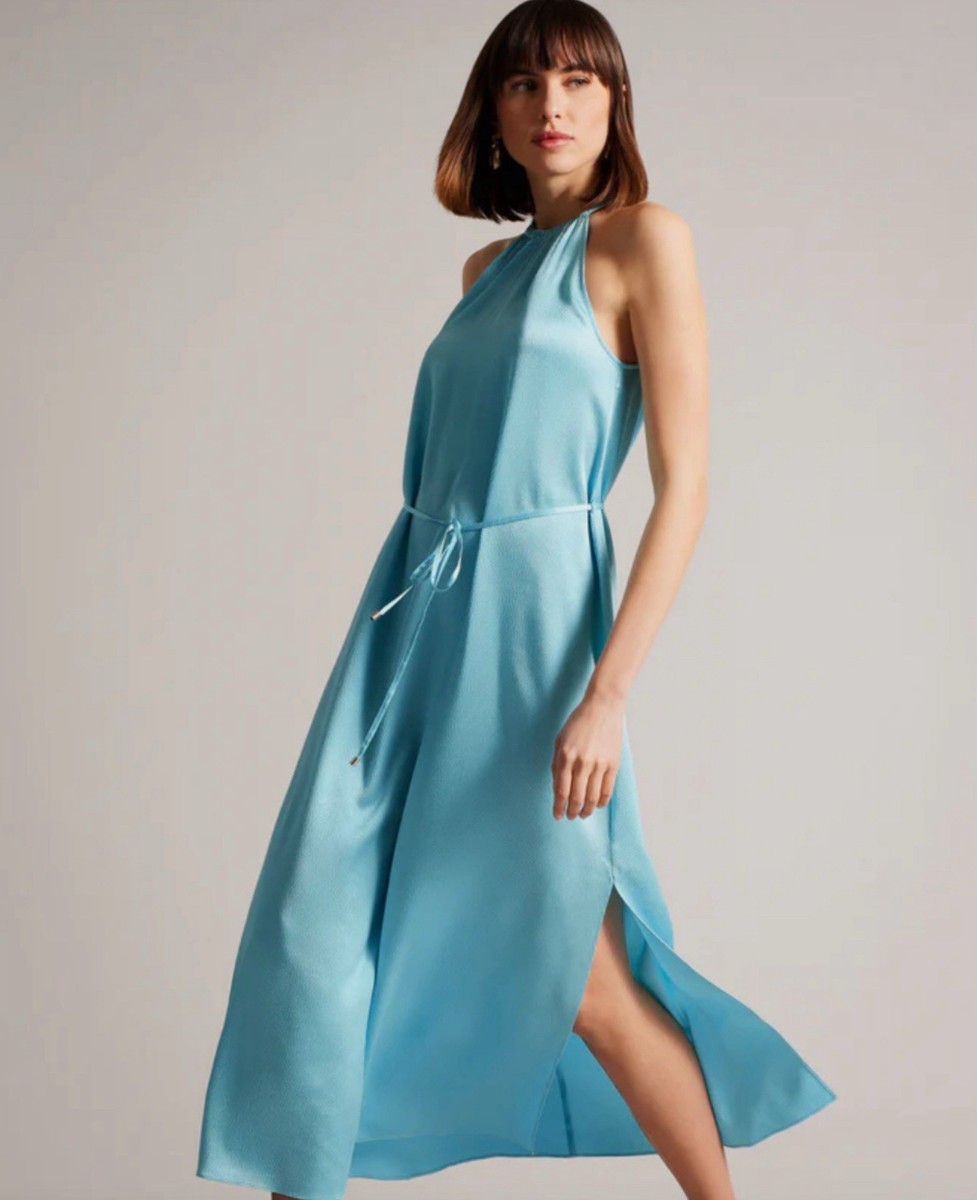 Ted Baker Women Blue Roxieyy Halter Midi Dress Size 5(US 12) XL NWT $260