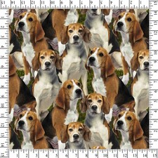 Cotton Beagle Forest Packed Dogs Puppies Multicolor Fabric Print by Yard D760.54