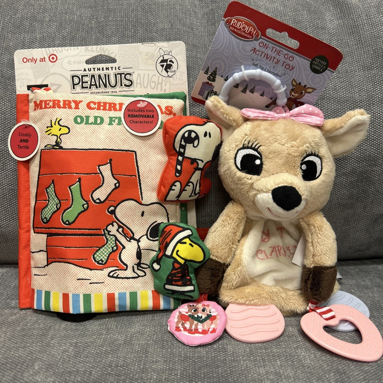 B10 Target Peanuts Snoopy Baby Book Rudolph My 1st Clarice Teeth Rattle Crinkle