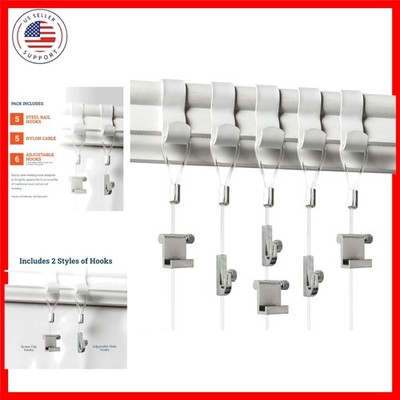 PHS Picture Rail Hanging System - 5 Pack Gallery Set with White Picture Rail ...